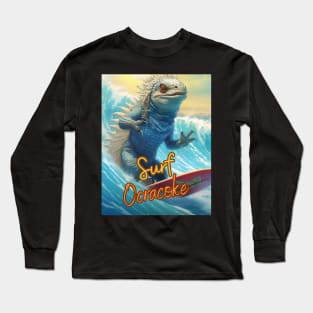 Blue iguana surfing Ocracoke Island waves Long Sleeve T-Shirt